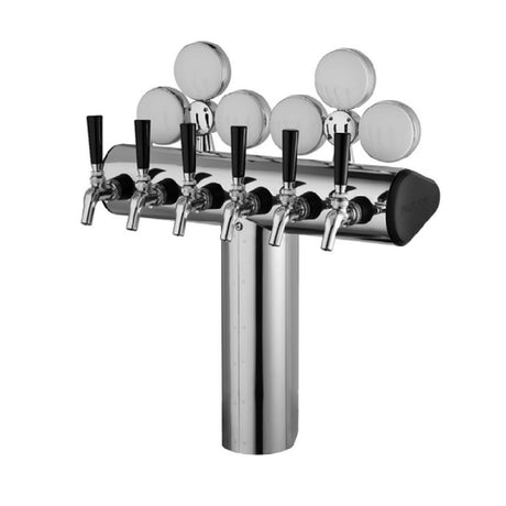 Illuminated Winged Tee Draft Tower with multiple faucets and chrome finials