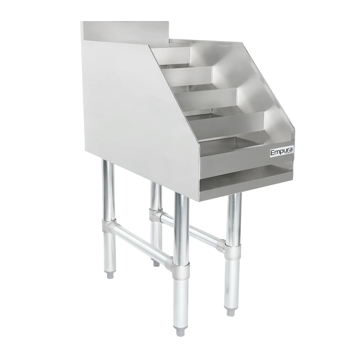 Empura Stainless ELS1223 Underbar Liquor Display Stand 12"W X 23"D X 33"H 18 Gauge 304 Ss Bottom/back/sides/hat Channel And Steps