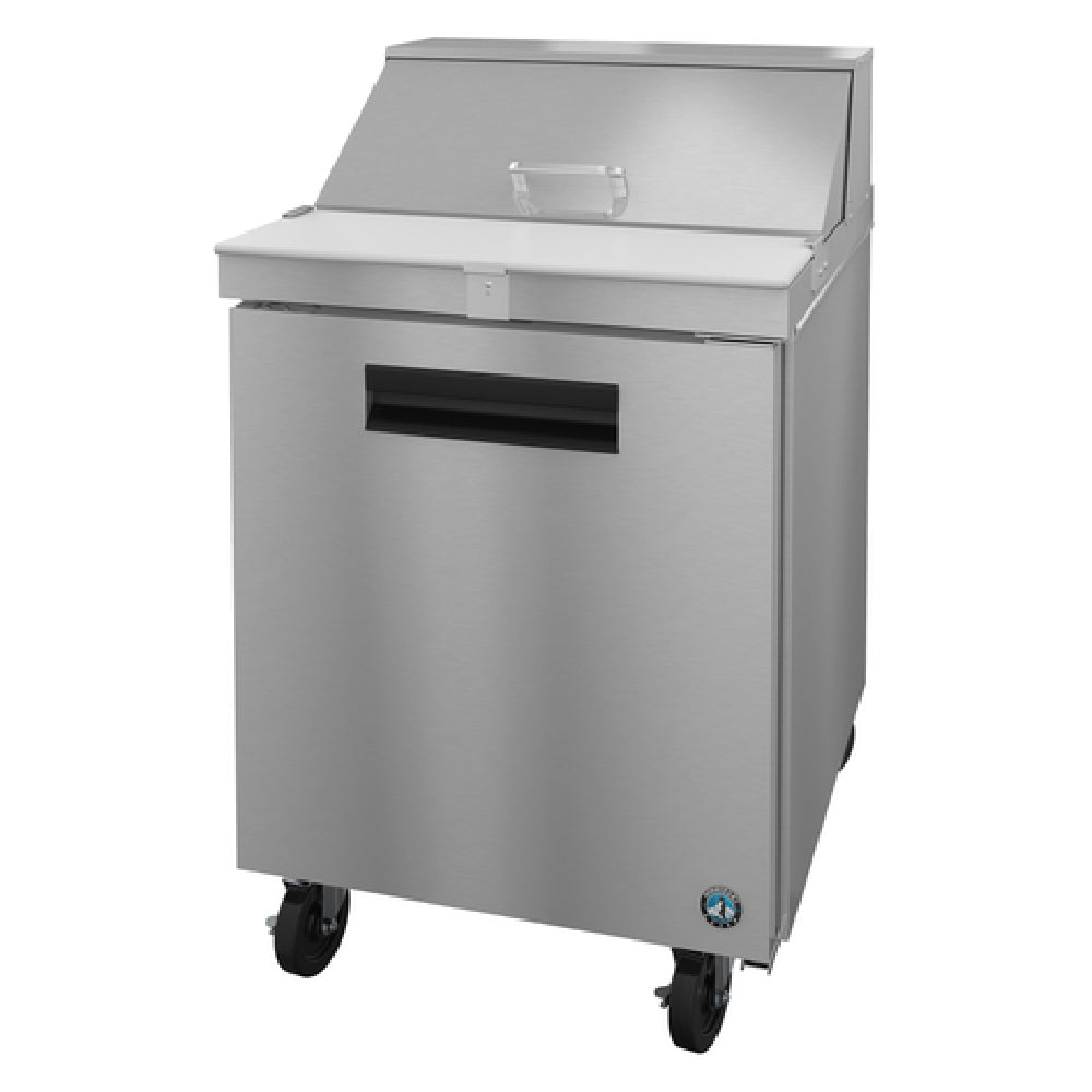 Stainless steel commercial refrigerated prep table on wheels from Steelheart Series