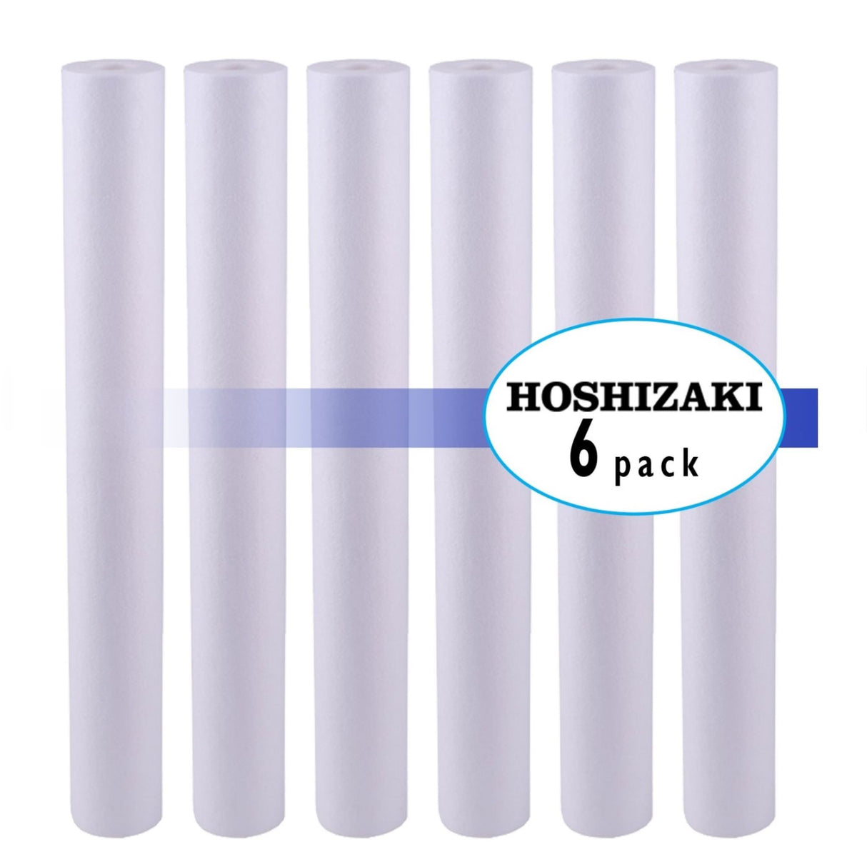 Six Hoshizaki pre-filter replacement cartridges arranged in a row for efficient filtration