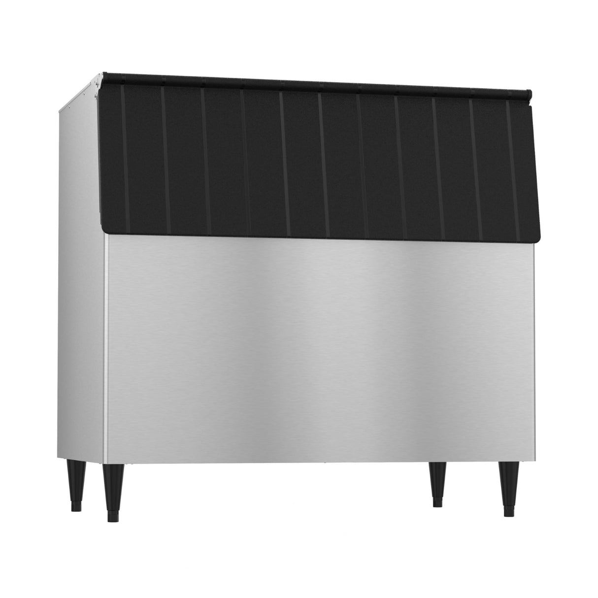 Stainless steel ice bin Hoshizaki B-800SF 800-lb ice storage with black top and legs