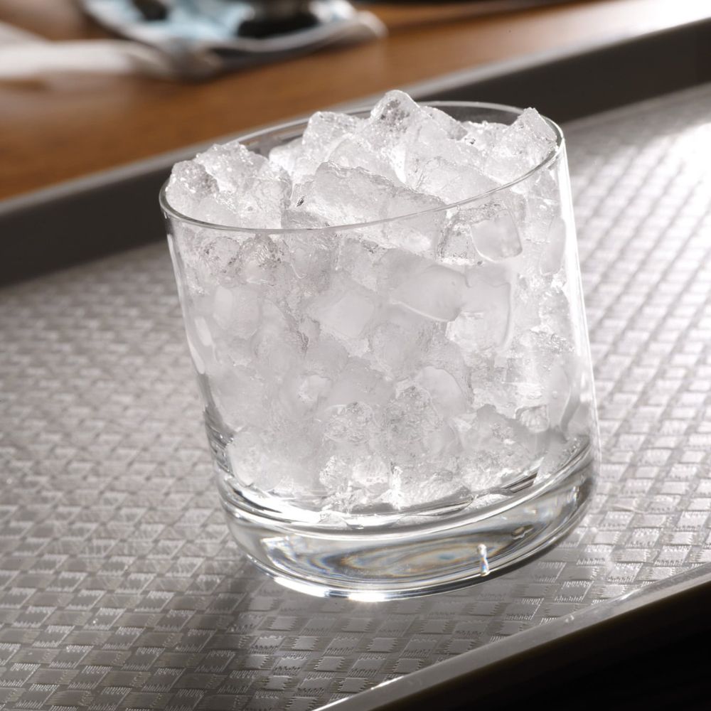 Clear glass filled with ice cubes from Hoshizaki DCM-271BAH Ice Maker and Water Dispenser