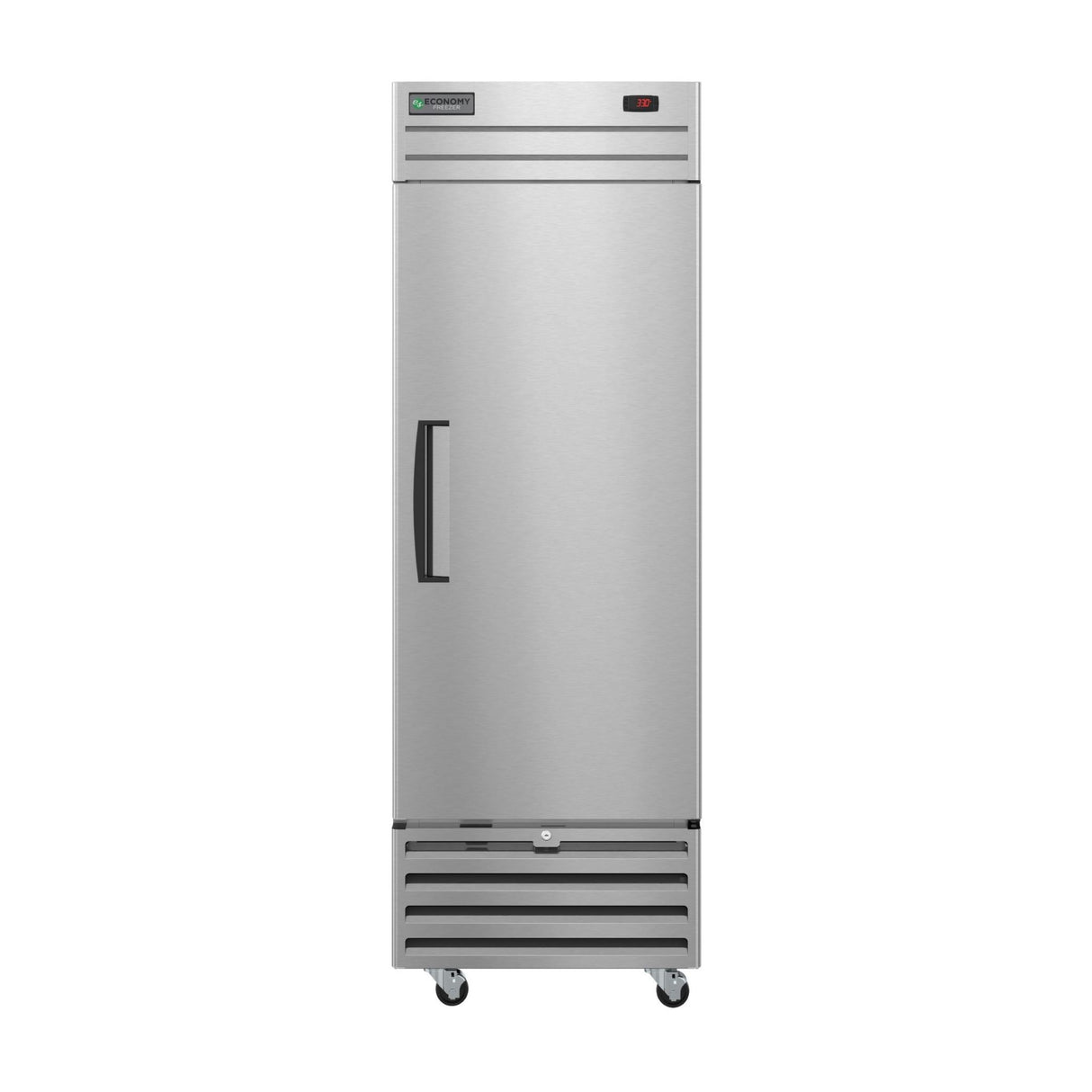 Stainless steel Hoshizaki Economy Series Freezer with single door and wheels