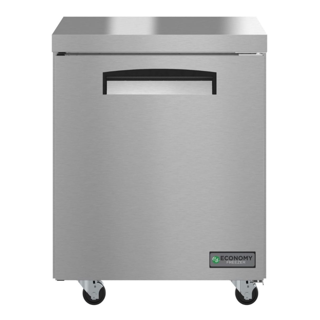 Stainless steel Hoshizaki EUF27A Economy Series Undercounter Freezer on wheels