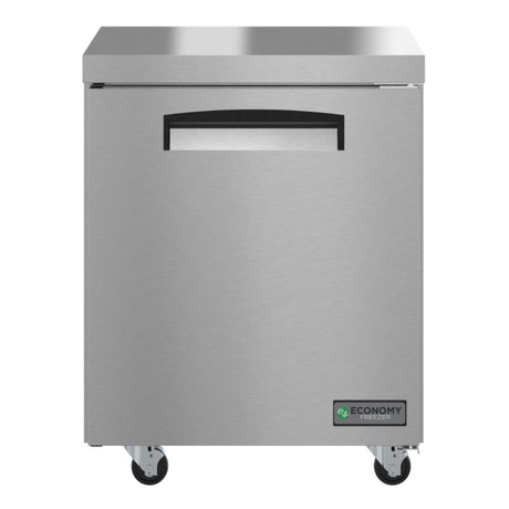 Stainless steel Hoshizaki EUF27A Economy Series Undercounter Freezer on wheels