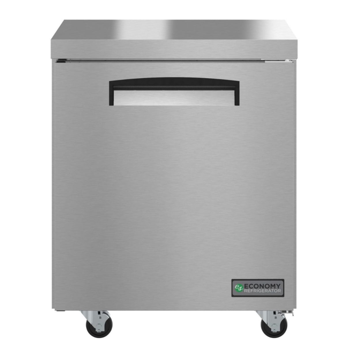 Stainless steel Hoshizaki EUR27A Economy Series Undercounter Refrigerator on wheels