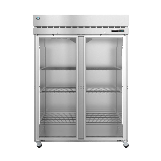 Commercial stainless steel refrigerator with glass doors from Hoshizaki Steelheart Series