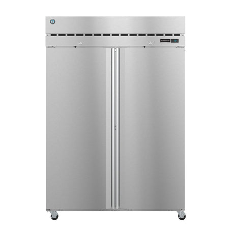 Stainless steel double-door commercial refrigerator on wheels from Steelheart Series Freezer
