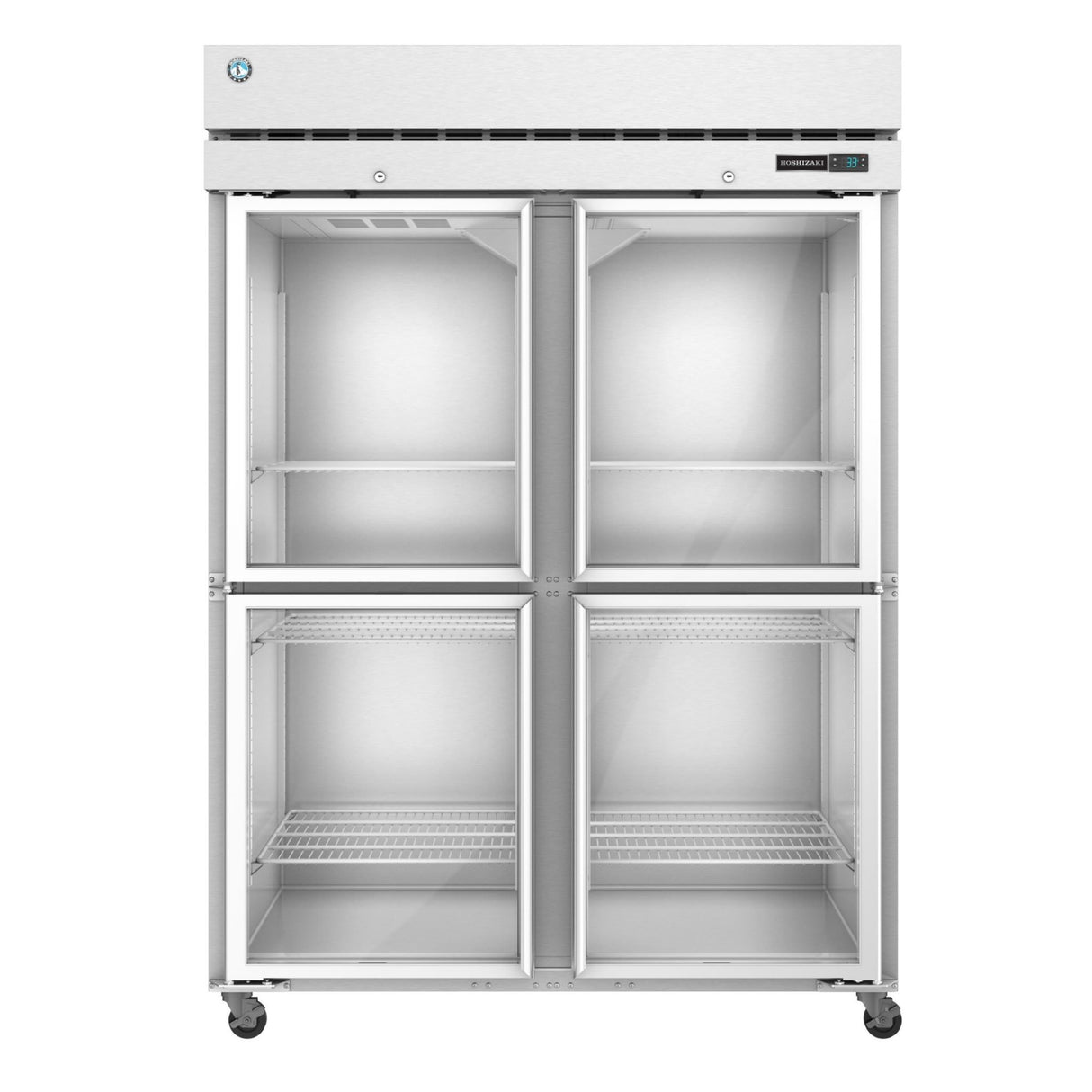 Hoshizaki Steelheart Series Freezer with four glass doors and stainless steel exterior