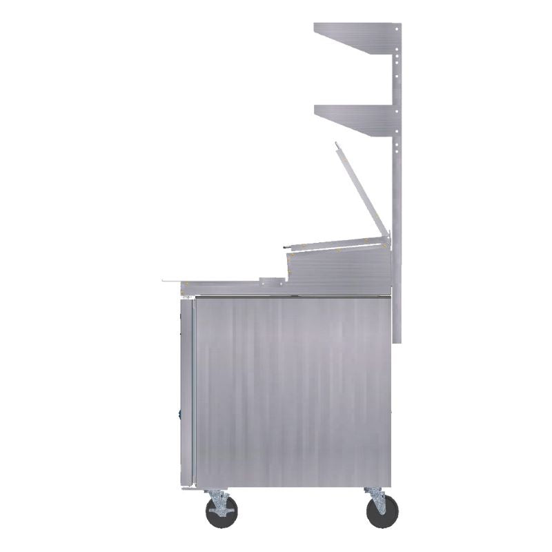 Metal cart on wheels with stainless steel double overshelf and adjustable pass-thru shelving