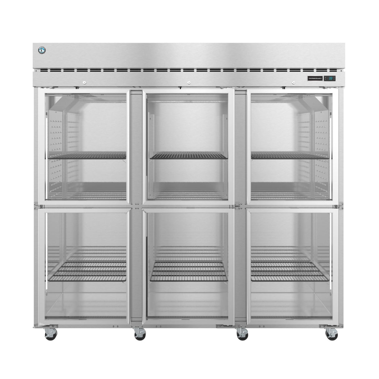 Commercial stainless steel Hoshizaki Steelheart Series Refrigerator with six glass doors