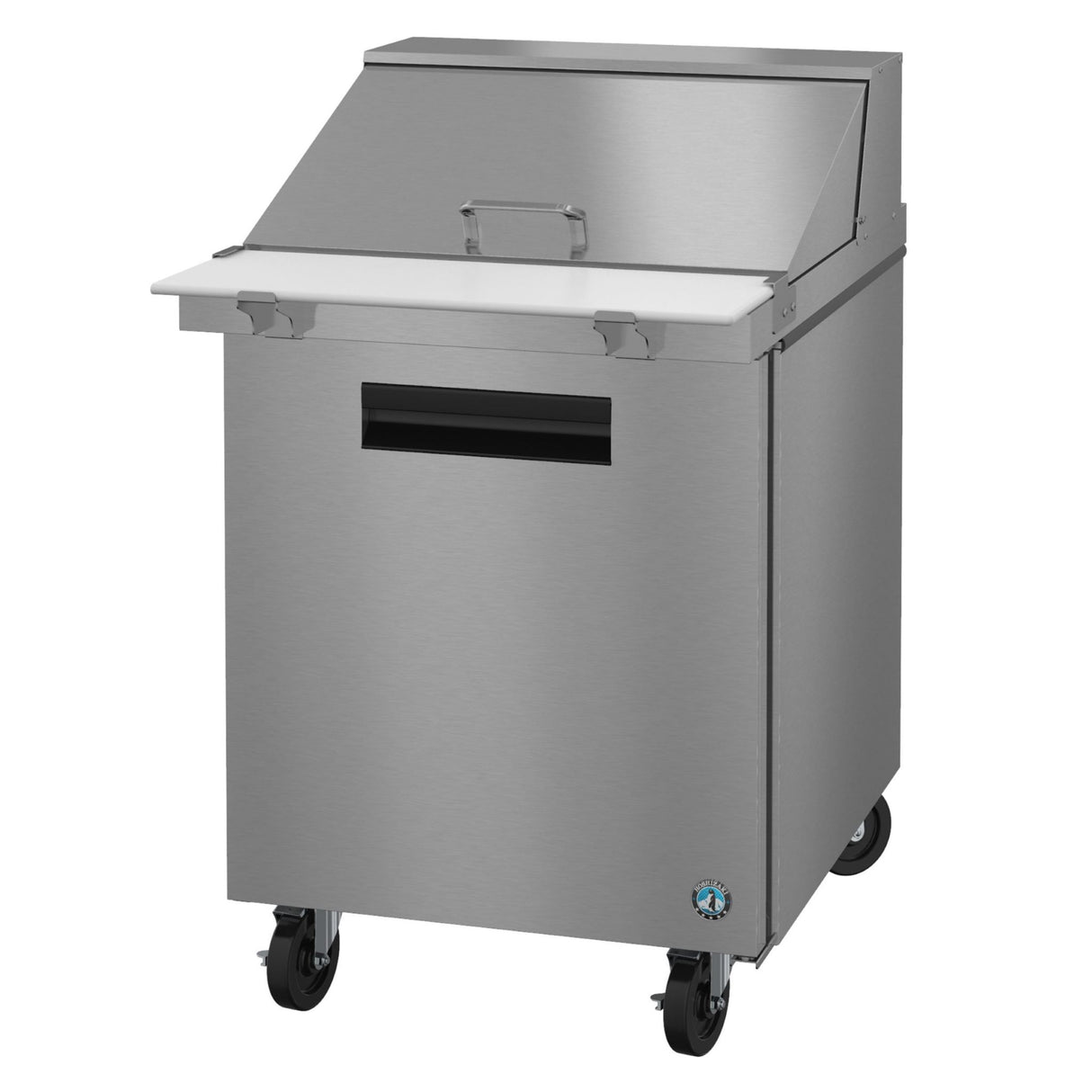 Stainless steel commercial prep table on wheels with hinged lid for Steelheart Series Mega