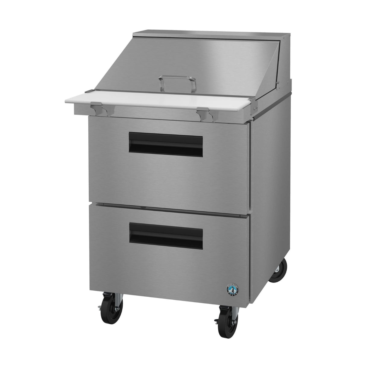 Stainless steel commercial refrigerated prep table on wheels from Steelheart Series Mega
