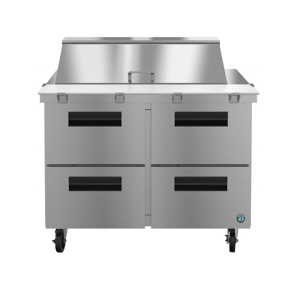 Stainless steel commercial refrigeration prep table on wheels from Hoshizaki Steelheart Series Mega