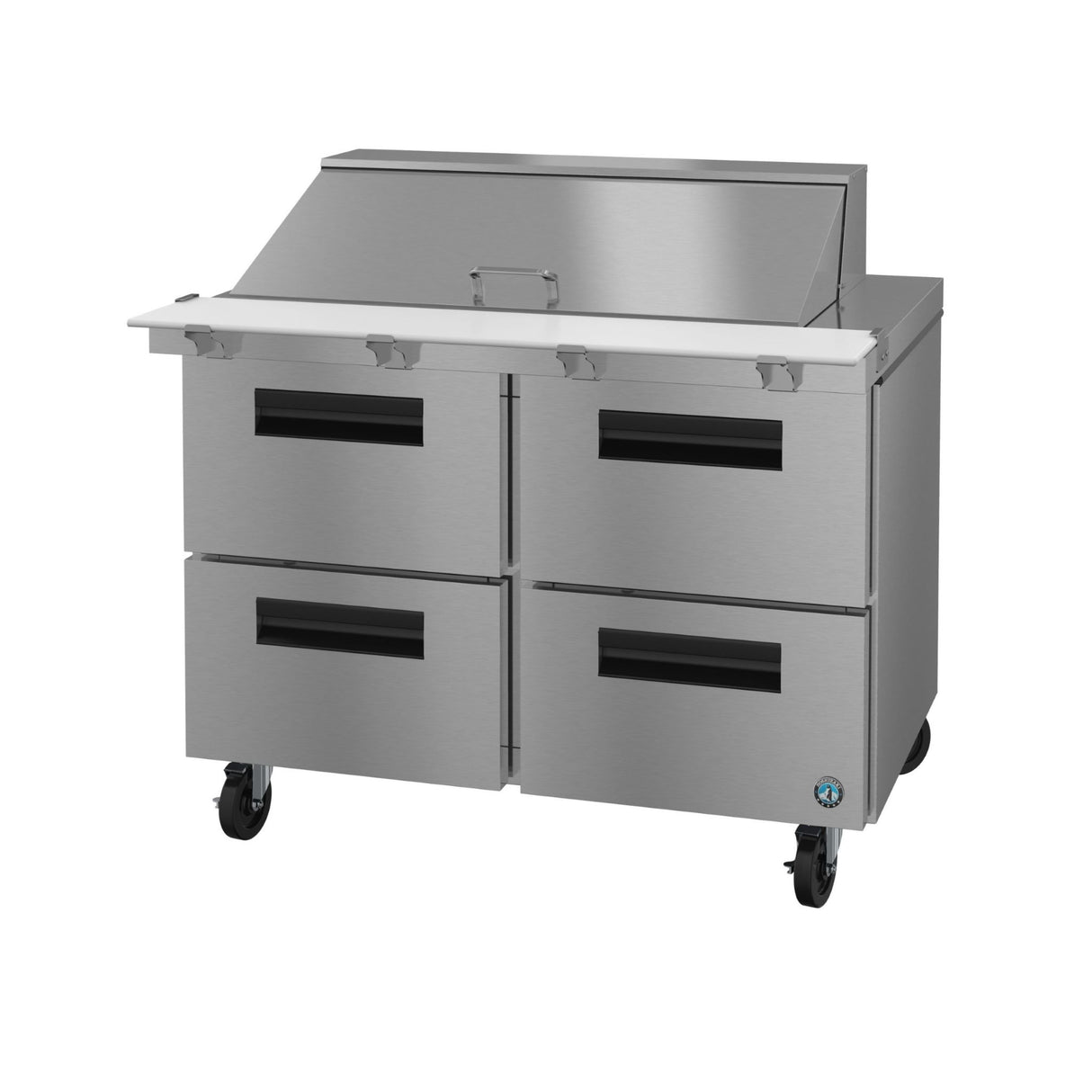 Stainless steel commercial refrigerator with four drawers on wheels, Steelheart Series Mega