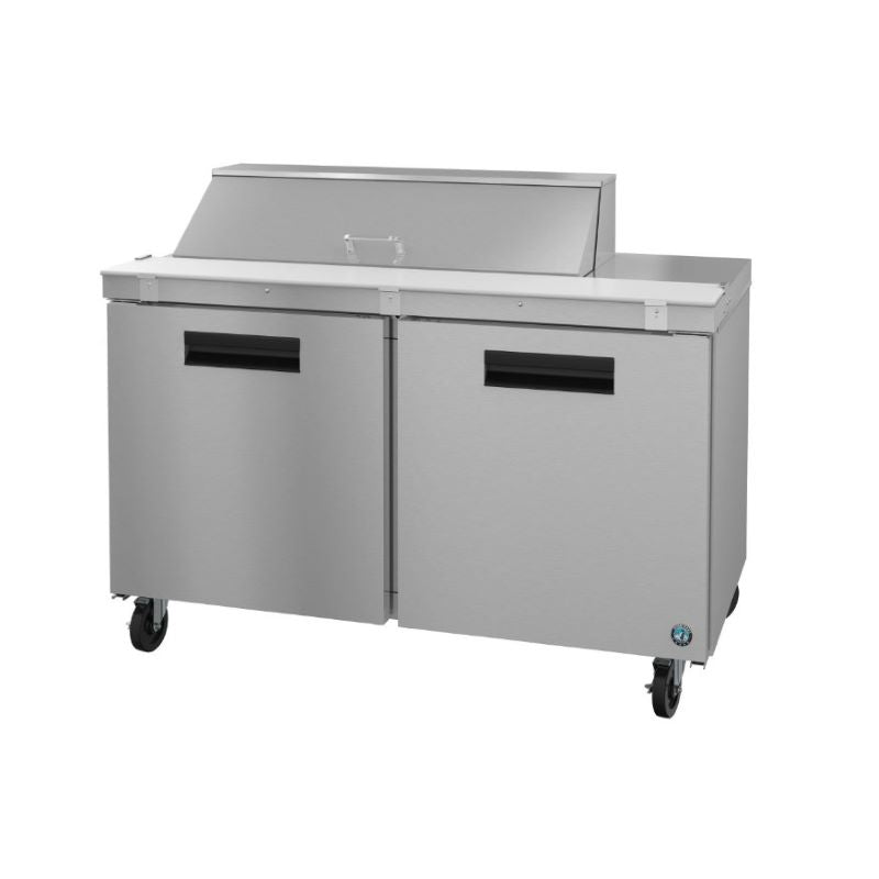 Stainless steel commercial refrigerated prep table on wheels for Hoshizaki Steelheart Series