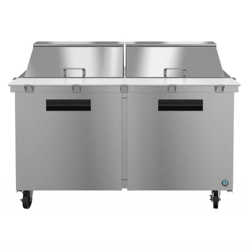 Stainless steel commercial refrigerated prep table on wheels from Hoshizaki Steelheart Series Mega