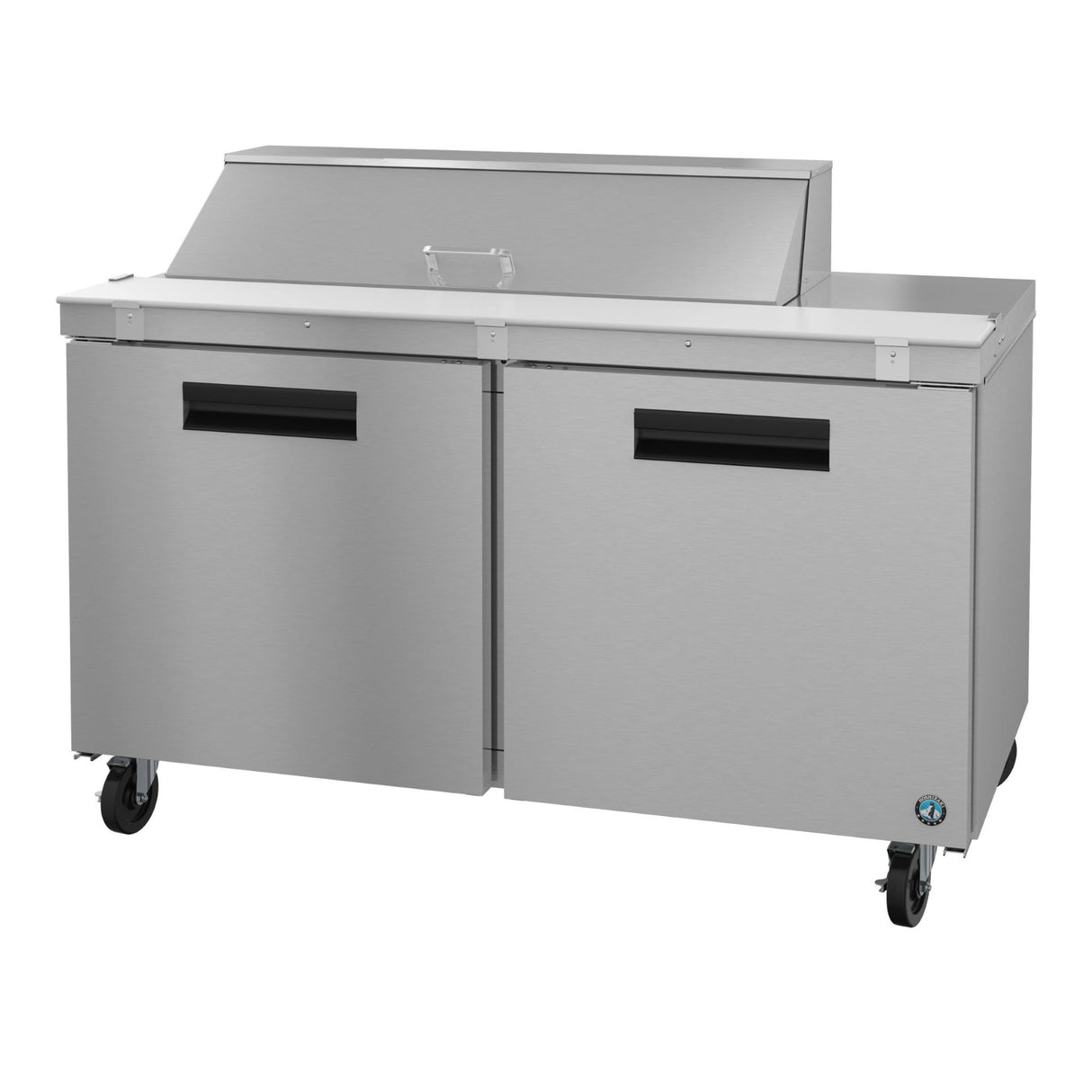 Stainless steel commercial refrigerated prep table on wheels for Steelheart Series Sandwich