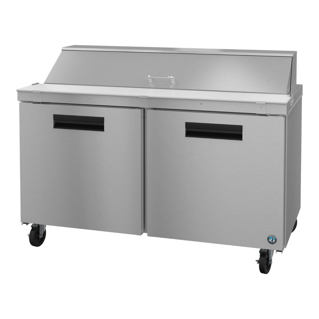 Stainless steel commercial refrigerated prep table on wheels from Hoshizaki Steelheart Series