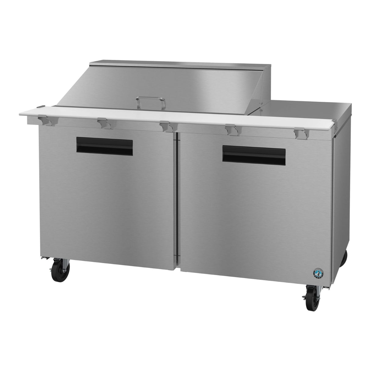 Stainless steel commercial refrigerated sandwich prep table on wheels for Steelheart Series Mega