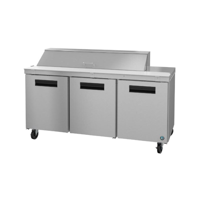 Stainless steel commercial refrigerated prep table on wheels from Hoshizaki Steelheart Series