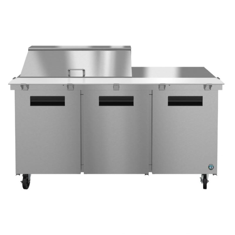 Stainless steel commercial refrigerated prep table on wheels from Hoshizaki Steelheart Series Mega