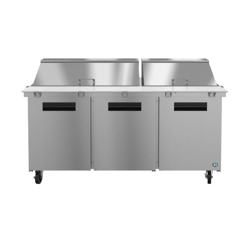 Stainless steel commercial refrigerated prep table on wheels from Hoshizaki Steelheart Series Mega