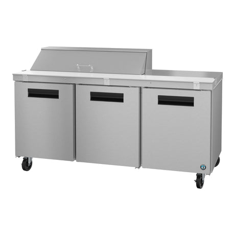 Stainless steel commercial refrigerated prep table with wheels from Steelheart Series Sandwich