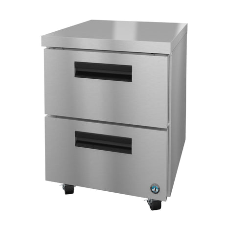 Stainless steel two-drawer undercounter refrigerator on wheels from Steelheart Series