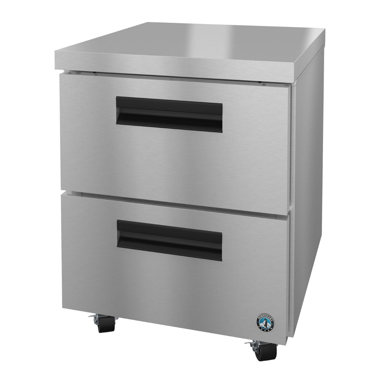 Stainless steel Hoshizaki Steelheart Series Undercounter Freezer with two drawers on wheels