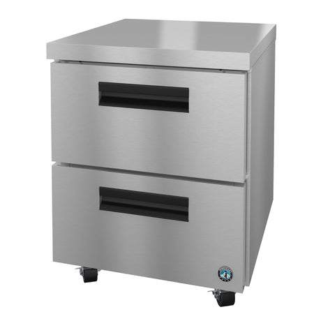 Stainless steel Hoshizaki Steelheart Series Undercounter Freezer with two drawers on wheels
