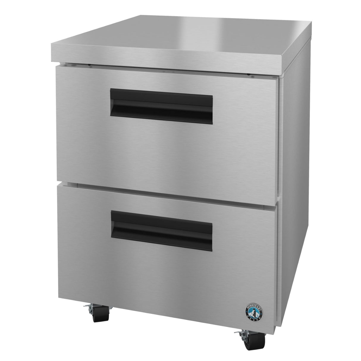Stainless steel Steelheart Series Undercounter Refrigerator with wheels and two drawers