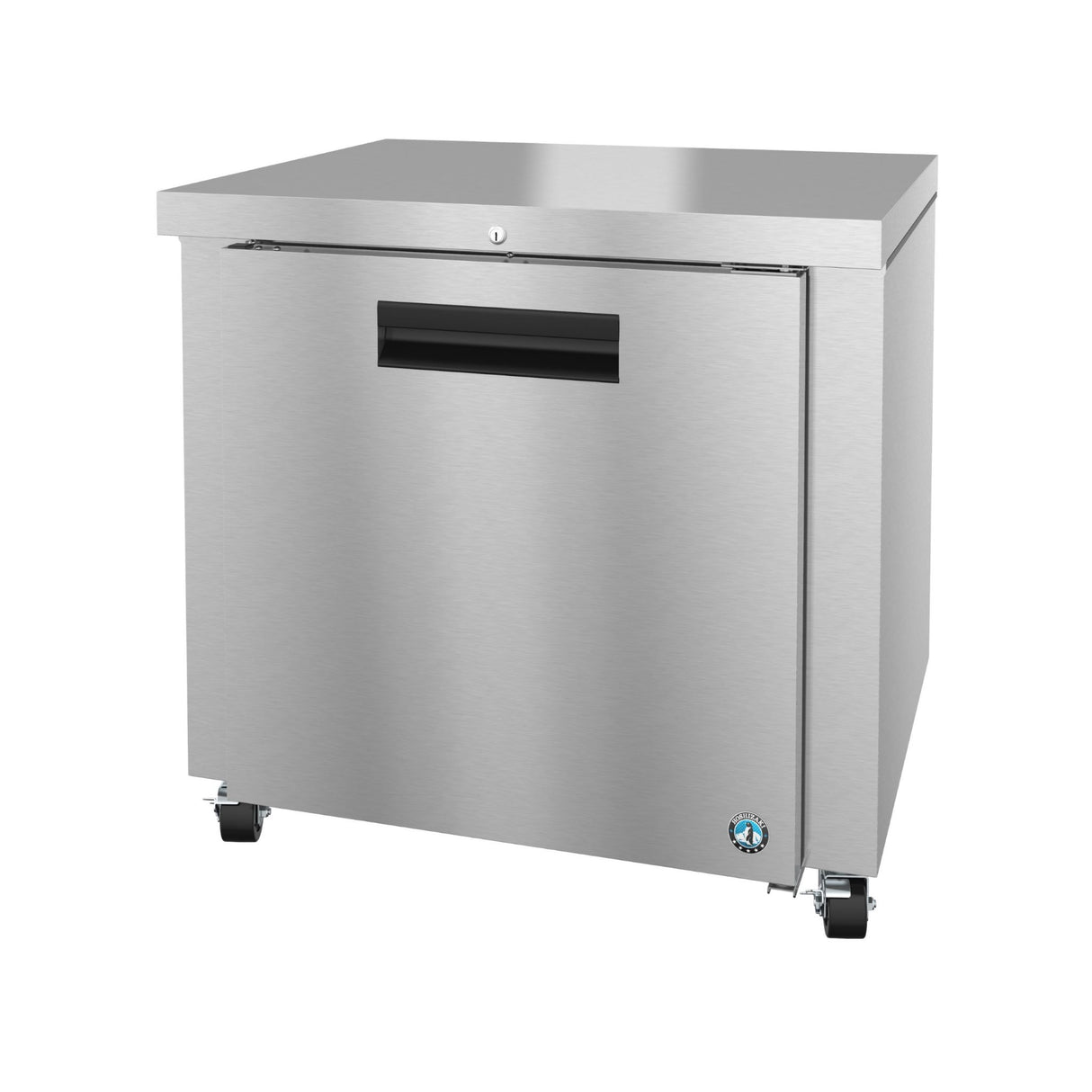 Stainless steel Hoshizaki Steelheart Series Undercounter Refrigerator on wheels