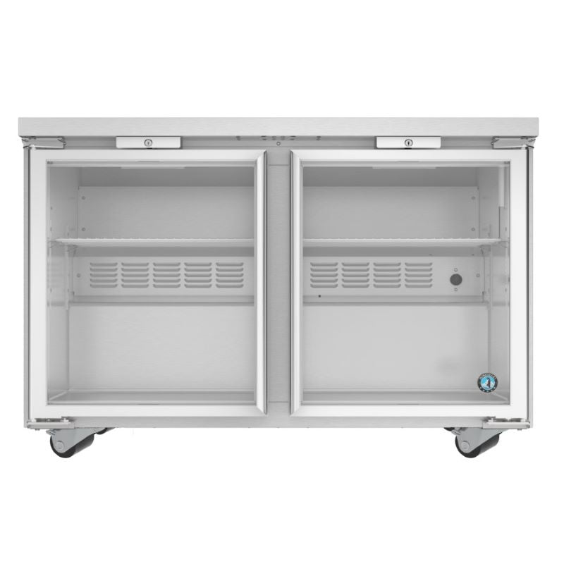 Double-door Hoshizaki Steelheart Series Undercounter Refrigerator on wheels for commercial use