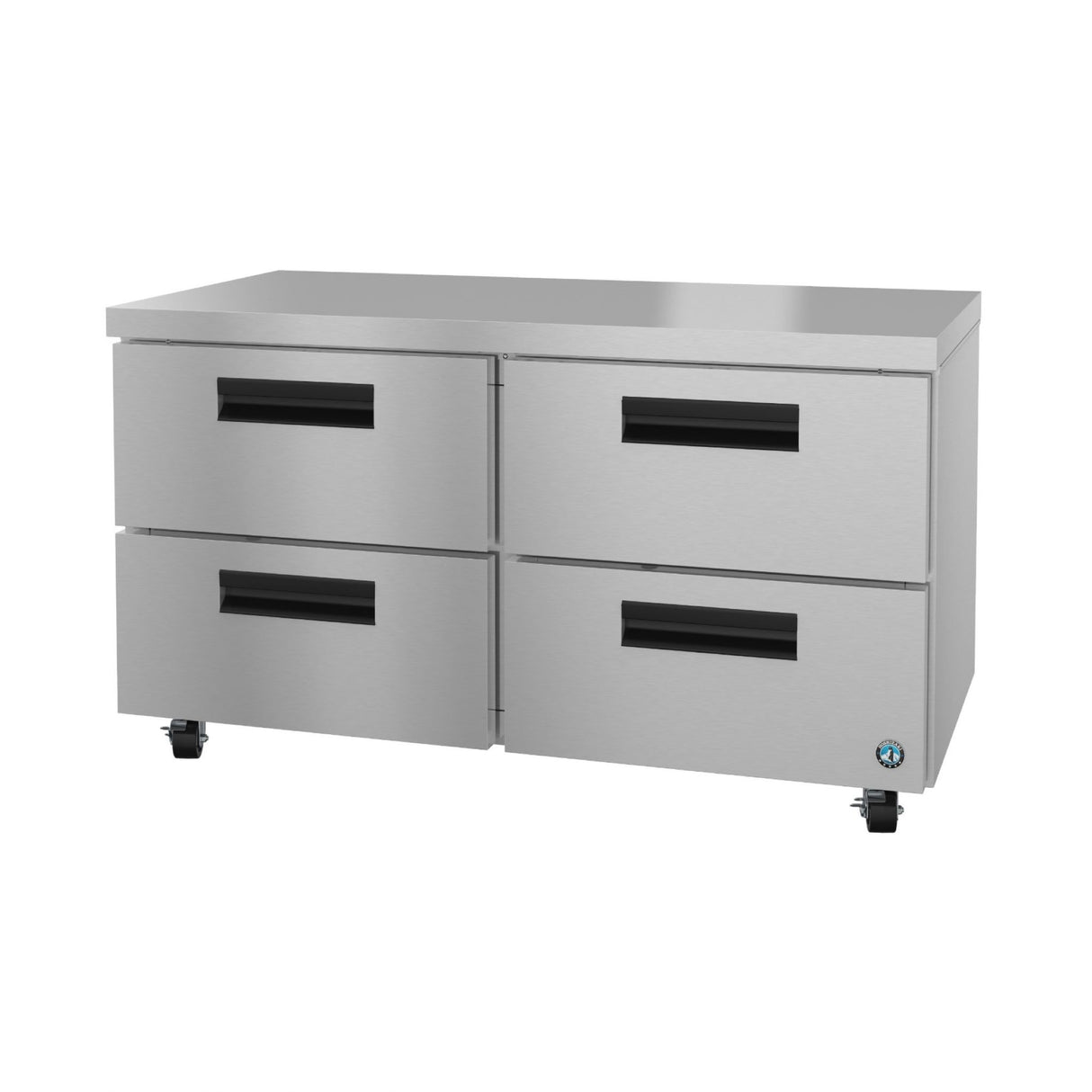 Stainless steel Hoshizaki Steelheart Series Undercounter Refrigerator with four drawers on wheels