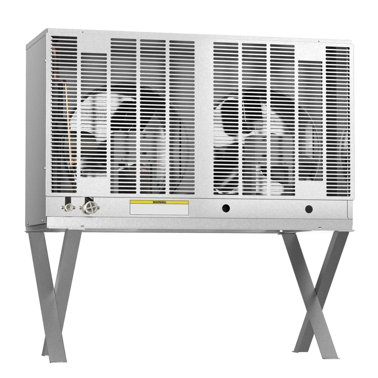 Industrial air conditioning unit on X-shaped support legs for Hoshizaki remote condenser