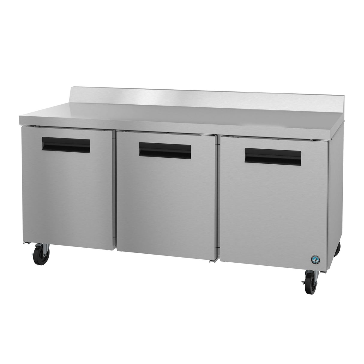 Stainless steel WR72B Steelheart Series Worktop Refrigerator with three doors on wheels