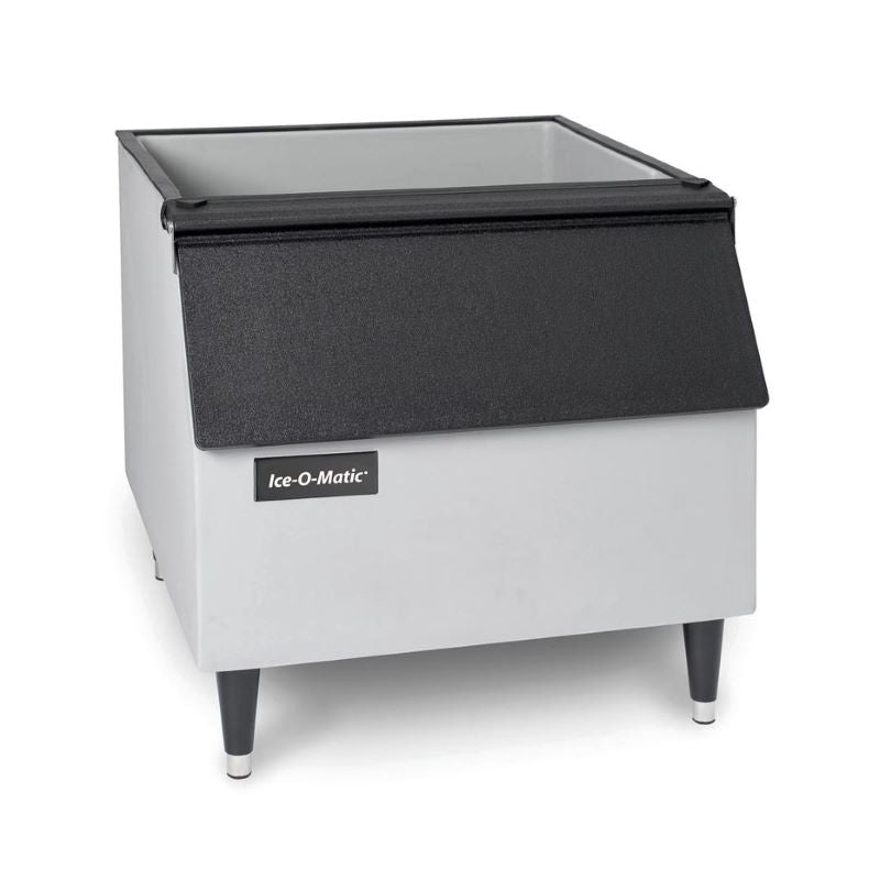 Ice-O-Matic B25PP Ice Bin with black lid and white base, 242 lb storage capacity