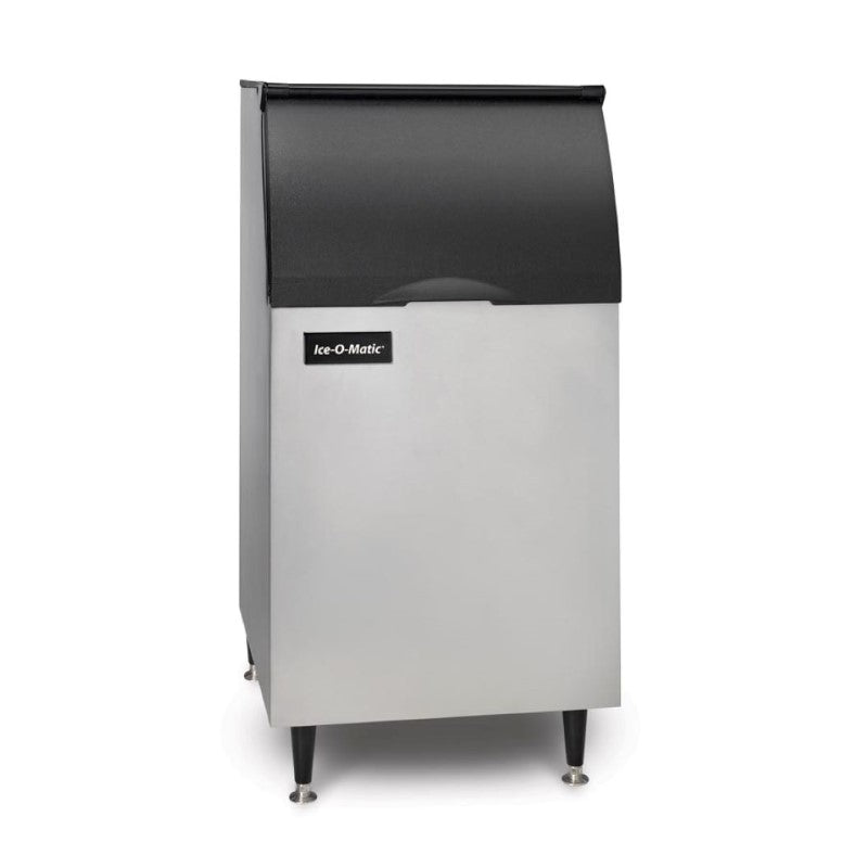 Ice-O-Matic B42PS Ice Bin with black top and stainless steel body on adjustable legs