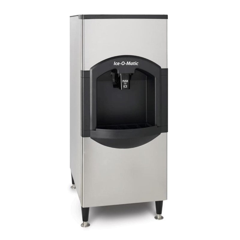 Stainless steel Ice-O-Matic CD40022 floor model ice dispenser with 120 lb ice storage capacity
