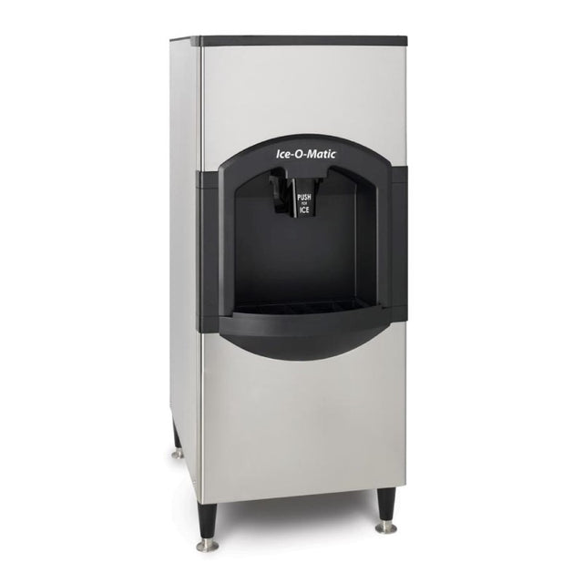 Stainless steel Ice-O-Matic CD40022 floor model ice dispenser with 120 lb ice storage capacity
