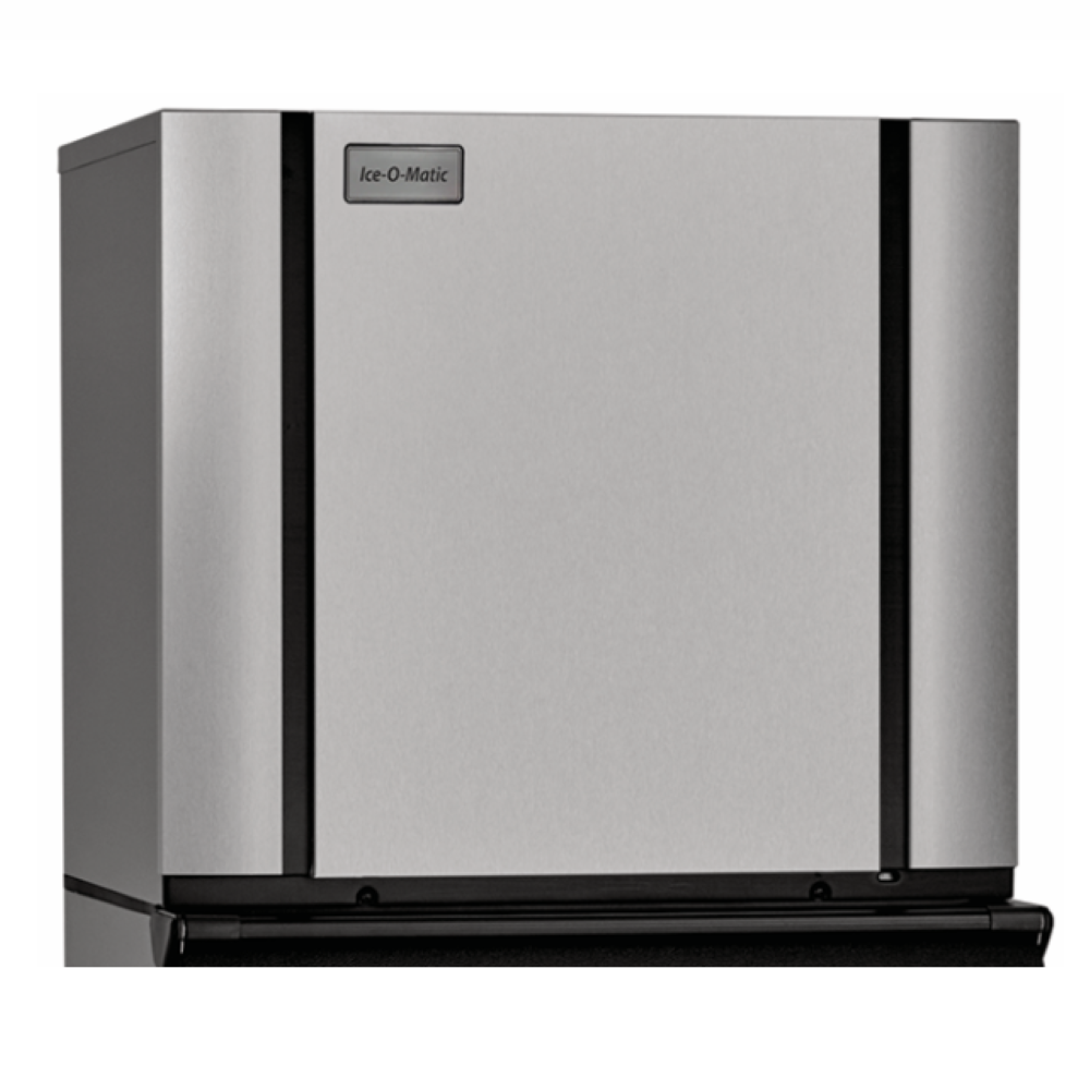 Stainless steel Ice-O-Matic CIM1137FW cube ice maker with black trim accents