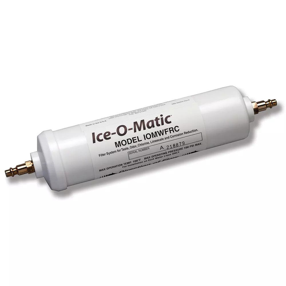 White Ice-O-Matic water filter replacement cartridge with brass fittings for older systems