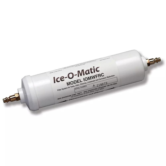 White Ice-O-Matic water filter replacement cartridge with brass fittings for older systems