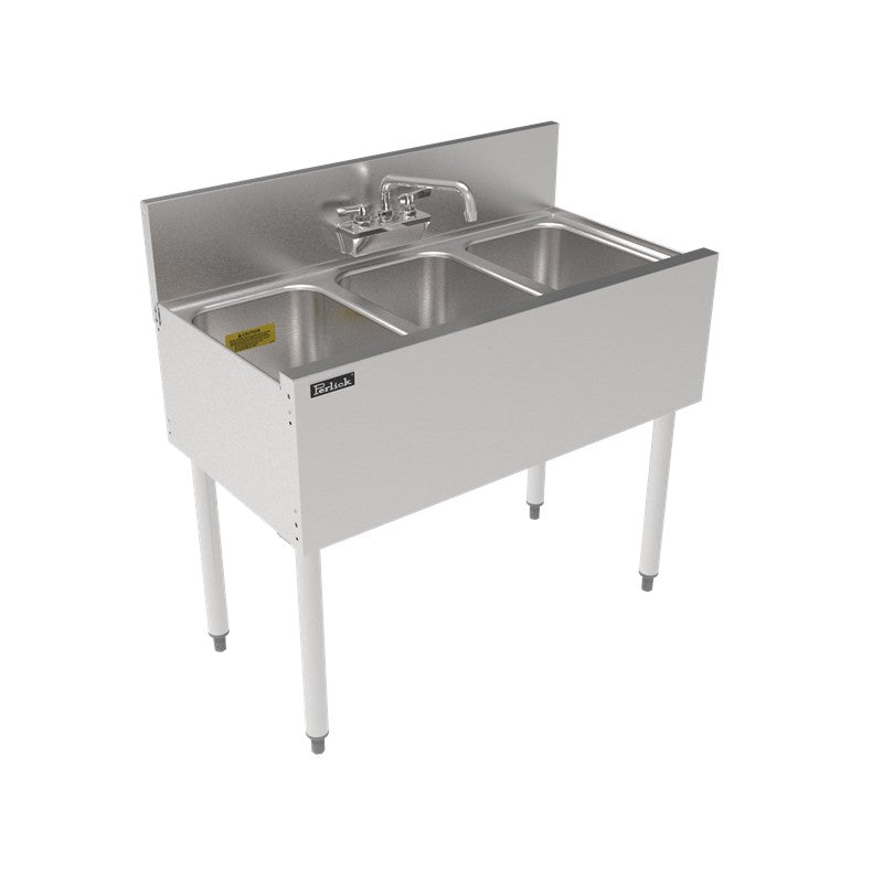 Perlick TS36M3 TS Series Underbar Multi-tank Sink Unit Three 18 Gauge Stainless Steel Compartment