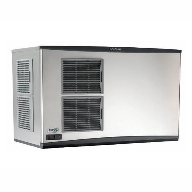 Stainless steel Scotsman PR2C240-32 ice maker with black trim, available via local distributor