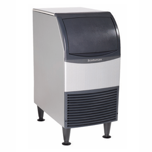 Commercial Scotsman UN1215A-1 Undercounter Ice Maker with a curved black top and vented silver body