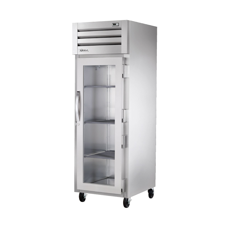 Commercial stainless steel refrigerator with glass door and adjustable shelving, True STA1H-1G Spec Series Heated Cabinet