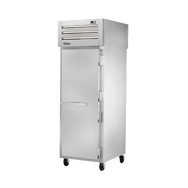 Stainless steel commercial refrigerator on wheels for the True Refrigeration STA1HPT-1S-1S heated cabinet