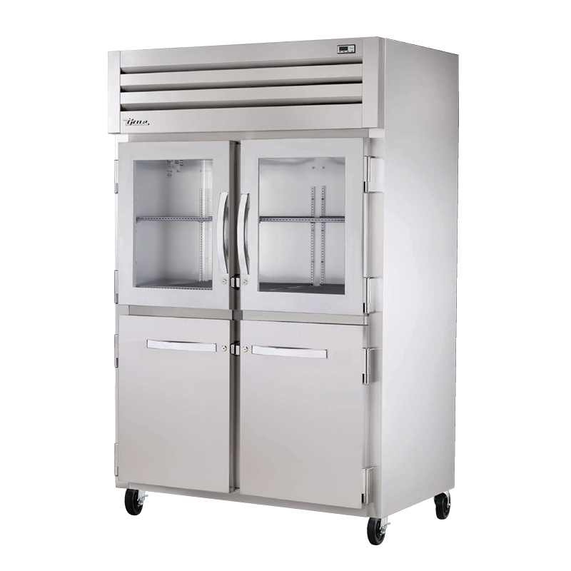 Commercial Stainless Steel True Refrigeration STA2R-2HG/2HS-HC with half doors on wheels
